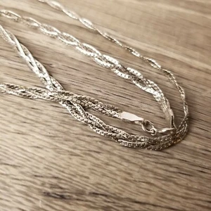 Sterling Silber 3 Strang geflochten Fischgrät 18" Halskette - Bild 1 von 5