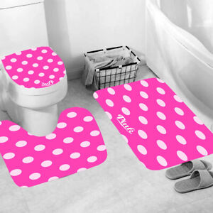 Pink Bathroom Rug Set Shower Curtain Bath Mat Pedestal Mat Toilet Lid Cover