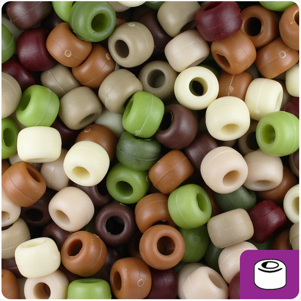 BeadTin Camouflage Mix Matte 9mm Barrel Pony Beads (500pcs) - Image 1 of 1