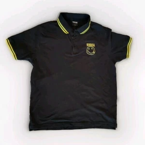 Nirvana Smiley Black Yellow Polo Shirt Barely Worn EUC OFFICIAL Men's LARGE L - Picture 1 of 8