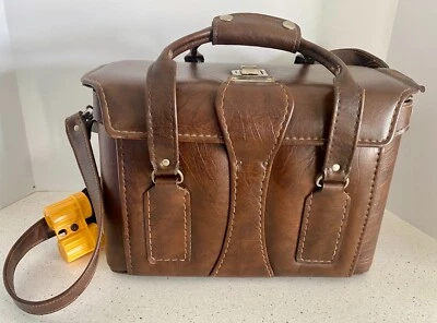 Vintage Large Brown Leather SLR Video Camera Bag Case Made In USA - Image 1 of 4