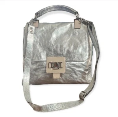 Bolso de Mano Abro Cuero Metálico PLATEADO Cartera Bolso de Hombro Cartera Foto 1 de 4