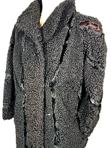 VTG Genuine Luxurious Black Karakul Persian Lamb Swakara Fur Coat Jacket Sz L/XL - Picture 1 of 20