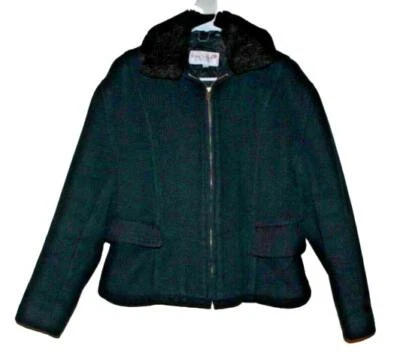 Chaqueta de lana ROSE SCHOTT NYC negra chaquetón para mujer cuello pila L 767WJ Foto 1 de 4