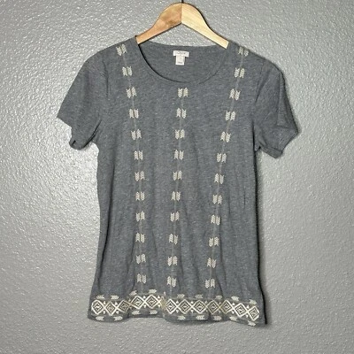 J. Camiseta Coleccionista Crew Geométrica Bordada Gris Azteca Crema Algodón Talla Pequeña Foto 1 de 4