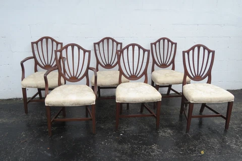 Duncan Phyfe Shield Back Mahogany Dining Chairs Set of Six 4876 Cover