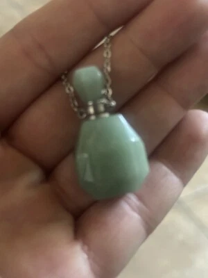 Natural Green Aventurine Pendant Perfume Bottle W/ Stainless Steel Chain - Image 1 of 3