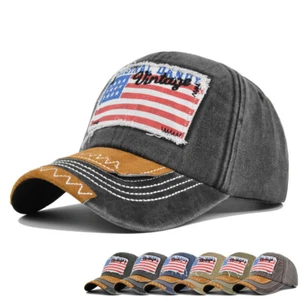 Vintage Washed Men Baseball Caps Women USA Flag Embroidered Patch Polo Sun Hats - Picture 1 of 18
