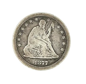 1877-CC 25C Silber Sitzender Liberty Quarter Fein (F) Zustand, Natürlich Farbe - Bild 1 von 2