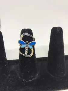 Versilberter Modeschmuck blau Libelle Wickelring Größe 7 - Bild 1 von 8