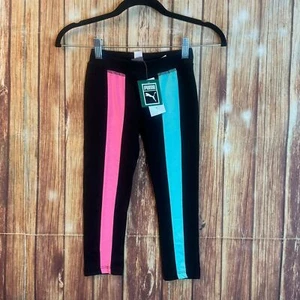PUMA Kids Girl’s Black Athletic Leggings Pink Blue Stripes Size 5 - Picture 1 of 9