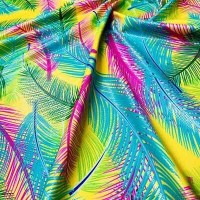 Printed Neon Leaves Print Stretch Fabric 60" wide Swimsuit Spandex By the Yard - Image 1 of 4