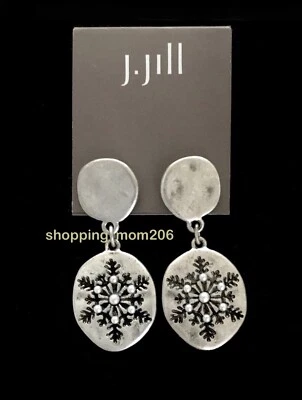 J. Jill Matte Silver Tone w/Pearls Snowflakes Earrings - Imagem 1 de 3