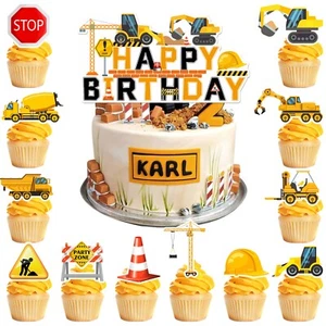 Trucks Construction Birthday Cake Topper, Trucks Construction Cupcake Toppers - Picture 1 of 10