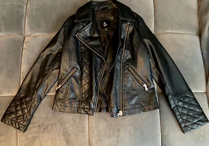 Art Class Faux Leather Jacket Girls Large (5-6x) Moto Full Zip Gold - Picture 1 of 4