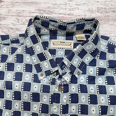 Vintage Natural Issue Shirt Mens 2XLT Tall Blue Geometric Abstract Button Up - Image 1 of 4