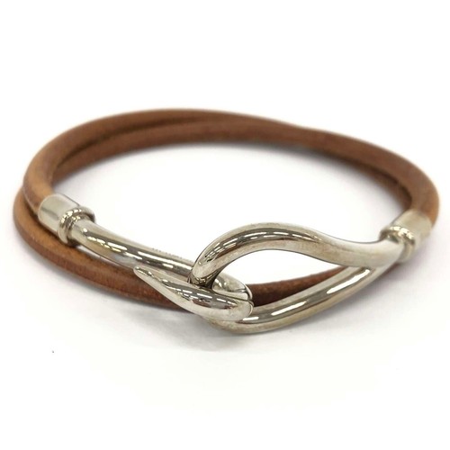 HERMÈS Bracciale doppio originale HERMES JUMBO braccialetto pelle marrone colore argento ferramenta