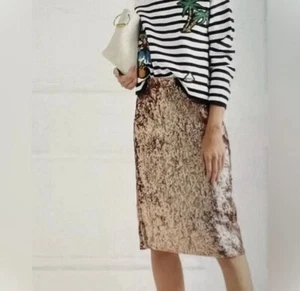 NEW J.Crew Rose Gold Sequins Pencil Skirt Size 10 Back Zip Drop Waist Party - Picture 1 of 16