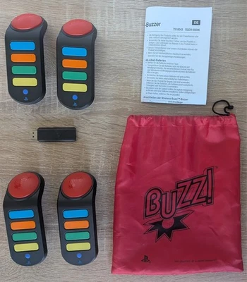 PS2 PS3 4x Wireless Buzz! Buzzer inkl USB Empfänger PlayStation SLEH-00096 *Gut - Bild 1 von 2