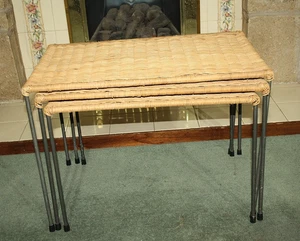 Set of Three Rattan Nesting Tables on Strong Steel Frame's largest 56cm x 34cm - Picture 1 of 6