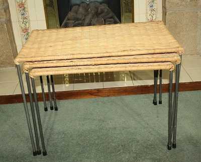 Set of Three Rattan Nesting Tables on Strong Steel Frame's largest 56cm x 34cm - Image 1 of 4