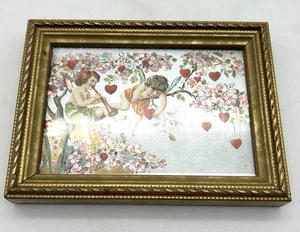Kleine gerahmte Kunst von Cherubs Herzen Kirschblüten glänzende Folie 7”x5” - Bild 1 von 5