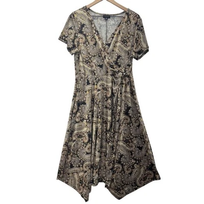 Женщин средний богемное пейсли искусственного надежном платье носовой платок кромки черный желтовато-коричневый Tacera - Изображение 1 из 4