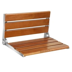 18" Teak Folding Shower Seat Wall Mounted,Fold Down Shower Bench Yellow&silver - Picture 1 of 7