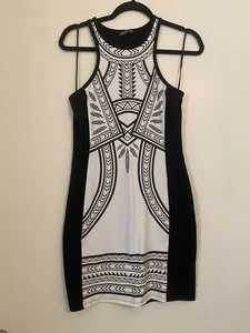 Express Kleid Medium Schwarz Weiß Geometrisch Tribal Bodycon Cocktail Party Modern - Bild 1 von 6