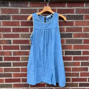 Tuckernuck Light Denim Chambray Crochet Hem Trim Sleeveless Shift Dress - Picture 1 of 3
