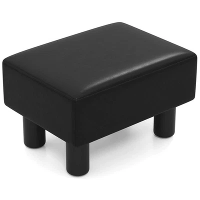 Pequeño reposapiés otomano de cuero PU taburete de asiento rectangular negro Foto 1 de 4