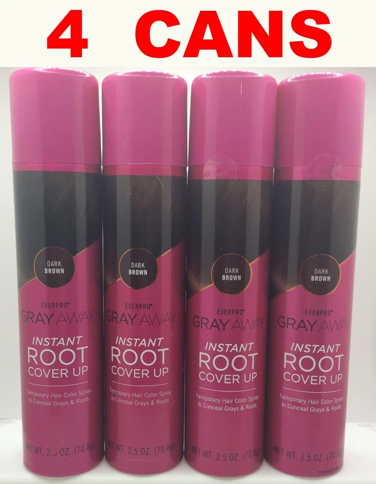 Lot 2 x EVERPRO Gray Away Instant Root Cover Up Spray Dark Brown 2.5oz ea