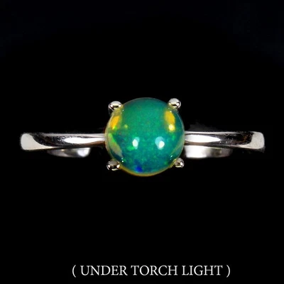 Anello in argento sterling 925 opale di fuoco rotondo 6 mm gemma gioiello... - Immagine 1 di 4