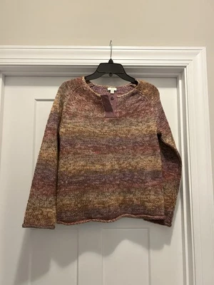 J Jill Sweater Brown Purple Henley Snap Wool Blend Rolled Hem Vintage Size XS - Image 1 of 4