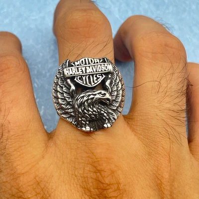 925 Sterling Silver Harley Davidson Ring, Eagle Wings Design Jewelry, Gift Men's - Image 1 of 4