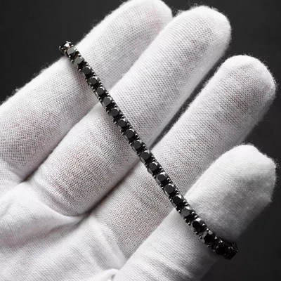 Теннисный браслет из белого золота 14 карат с круглыми лабораторно созданными черными бриллиантами 7,5 дюйма более 4 мм - Изображение 1 из 4