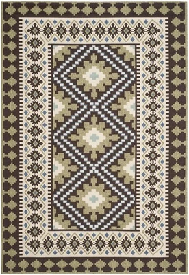 Veranda Collection Area Rug - 6'7" x 9'6", Chocolate & Green, Boho Design, No... - Image 1 of 4