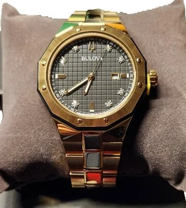 Bulova Men's Classic Stainless Steel 3-Hand Date Quartz Watch with Diamonds 44mm - Picture 1 of 2