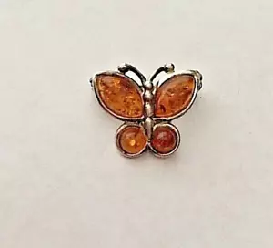 Spilla farfalla 1" in argento sterling .925 ~ ambra naturale del Baltico - Foto 1 di 9