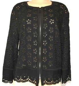 ANDREW GN WOVEN BLACK FLORAL EMBROIDERED 3/4 SLEEVES ZIPPER JACKET SIZE 44