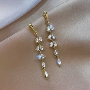 18K Gold Plated Crystal Teardrop Dangle Drop Earrings for Women,Crystal Earrings - Picture 1 of 6