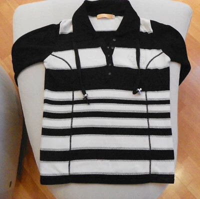 Damen Pullover Pulli BIBA schwarz weiß gestreift mit Silber Größe M  - Bild 1 von 4