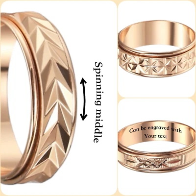 Relaxing Spinner Lady Rose Gold Women Ring 6mm Wide Polished Rotatable Engraved - Image 1 of 4