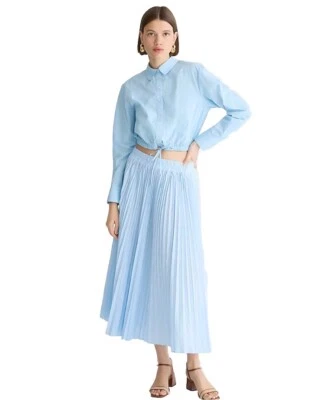 NWT J.Crew Gwyneth Pleated Maxi Skirt in Blue Pinstripe  Size MEDIUM Retail $148 - Image 1 of 4