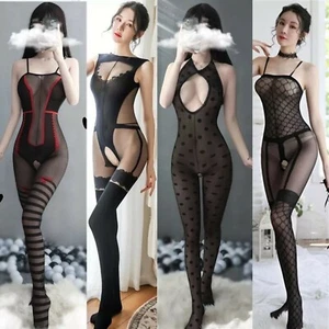 Body intégral ouvert sexy en nylon pour femme/ Combinaison Erotique fétichiste - Picture 1 of 19