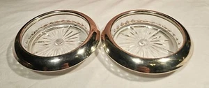 Two WEBSTER Sterling Rimmed Cigarette Ashtrays with Star Pattern Crystal Dish - Picture 1 of 2