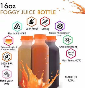 200 Pack Empty Translucent Plastic Juice Bottles with Tamper Evident Caps 16 Oz. - Picture 1 of 9