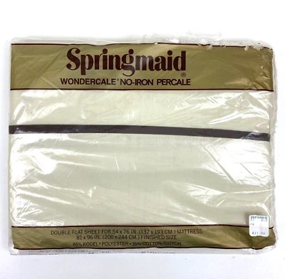 Vintage Springmaid Wondercale Sem Ferro Percal Folha Plana Dupla Completa Bege Marrom - Imagem 1 de 4