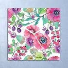 Glass Clock 30x30 Wall Kitchen Flowers and Berries Colourful Floral Flowers