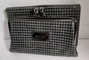 RELIC Mujer/Dama Negro Gris Vinilo Cartera Monedero Muy Buen Estado 4 pulgadas - Imagen 1 de 9